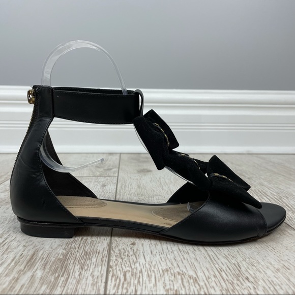 KAT MACONIE 38 leather black sandals triple bow gold stud - Picture 2 of 4